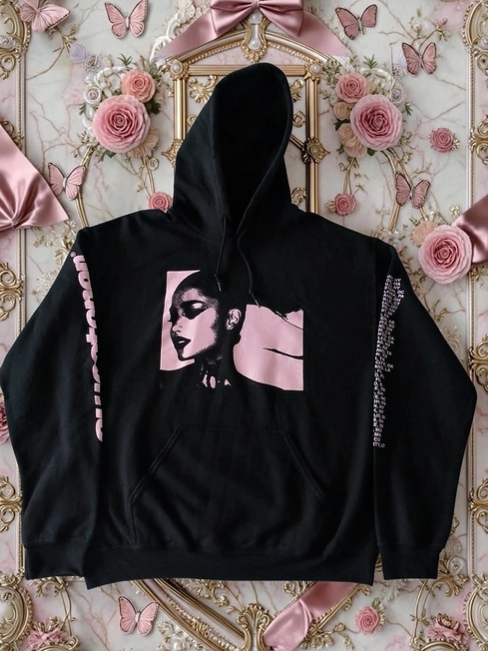 Authentic Ariana Grande Sweetener World Tour Hoodie Black and Pink Cotton Blend